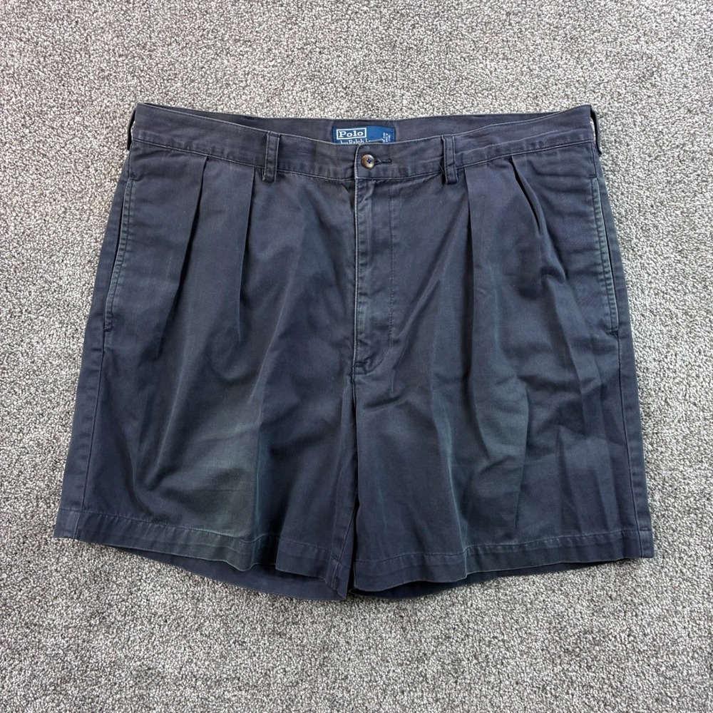 Polo Ralph Lauren Tyler Shorts Mens 40 Navy Blue Cotton Pleated Chino Shorts